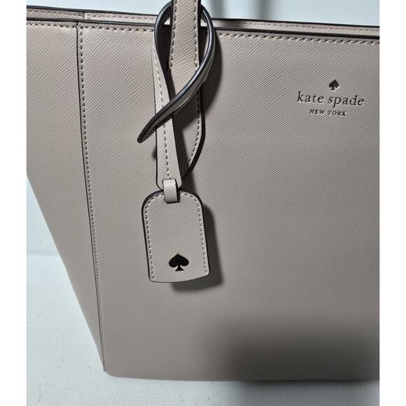 Kate Spade Dana Tote Saffiano Warm Beige Purse KB617 Bag Charm NWT $359 - Picture 2 of 13
